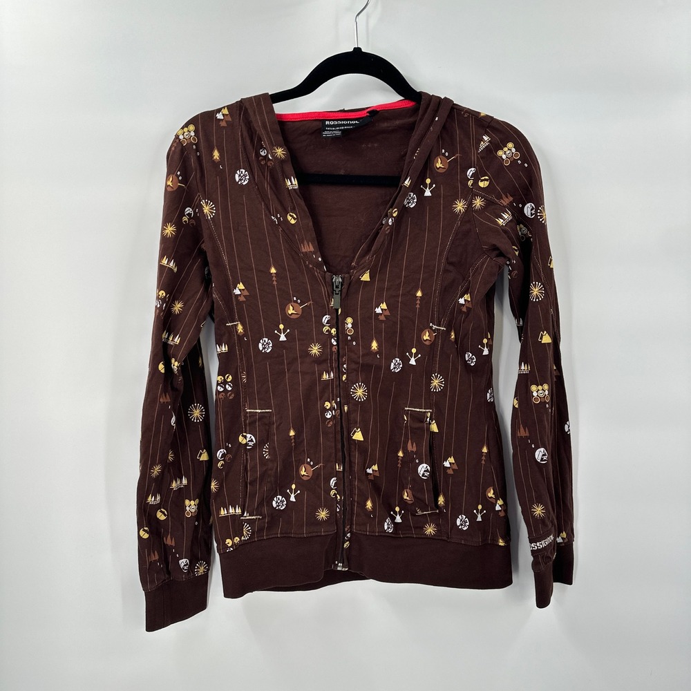Rossignol Full Zip Hoodie Womens Small Brown Retro Y2K Indie Ski‎ Streetwear